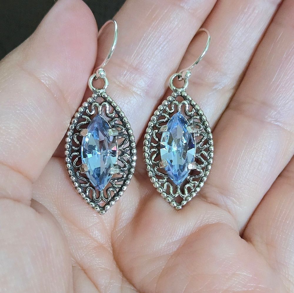Noa Zuman Silver🤍 Marquise with Blue💙 Topaz Earrings - Picture 7 of 15